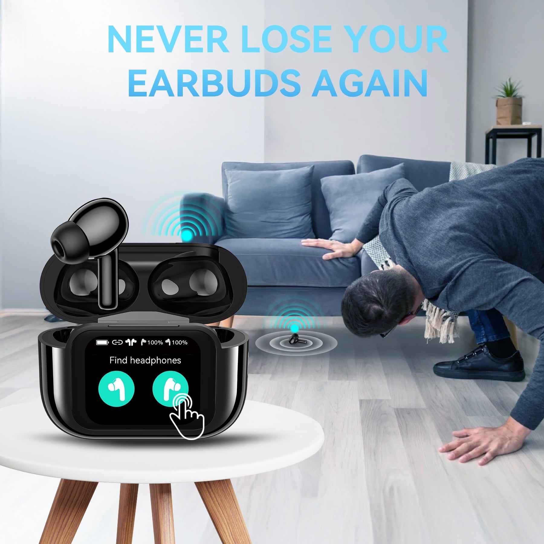 VEAT00L Wireless Earbuds Bluetooth Headphones, Ear Buds with Touch Screen, ANC ENC Noise Cancelling Transparency Mode, 58H Stereo Deep Bass, IPX7 Waterproof, Clear Calls, 7 EQ for iOS Android (Black)