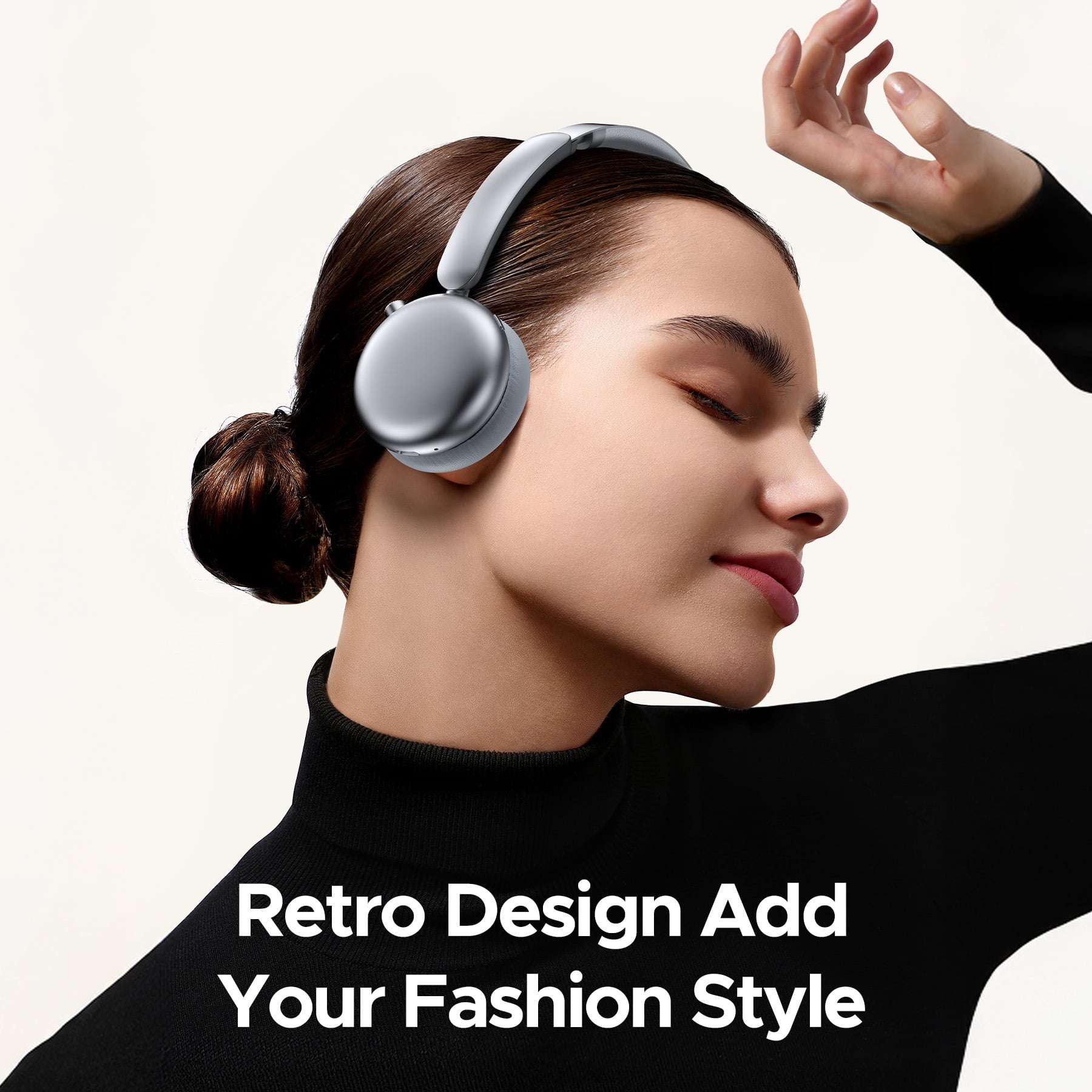 VEATOOL Mini Go Wireless Retro Headphones 100 Hours Playtime Bluetooth 5.4 Wireless ANC On-Ear Headphones LDAC Hi-Res Wireless Audio Lightweight Wireless On-Ear Headset 70S 80S Style Silver