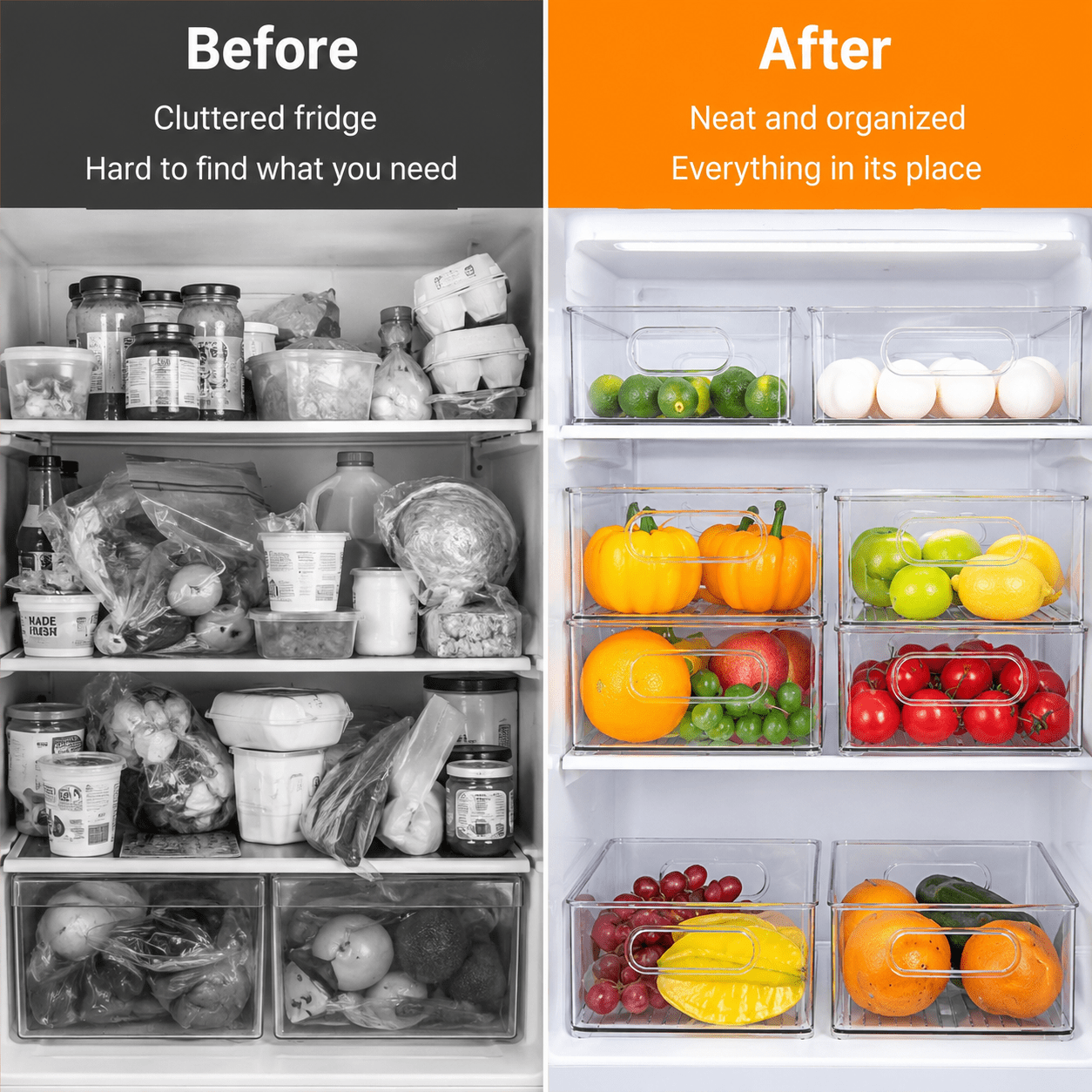 ZHOHO TANT Refrigerator Organizer Bins, 3 Sizes Stackable Clear Pantry with Handles for Fridge, Freezer, Shelves, Drawer, Snack Organizer Home & Kitchen,Boxes,Containers Plastic Baskets