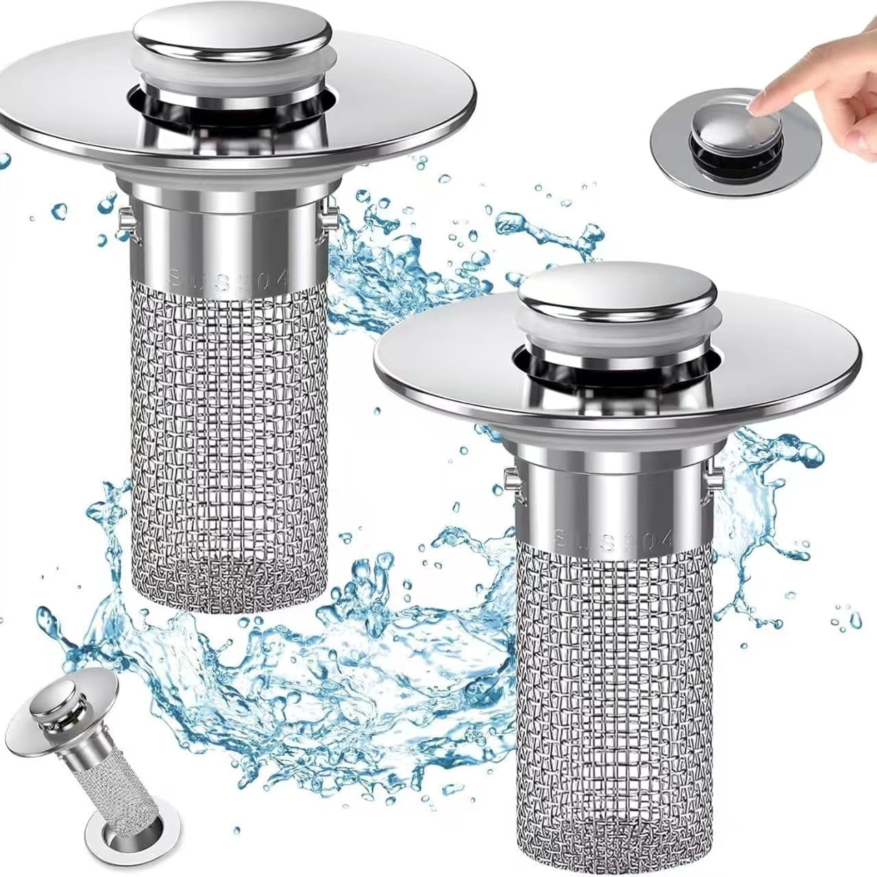 Bathroom Sink Drain Strainer (2PCS), Pop-up Sink Drain Strainer with Removable Stainless Steel Strainer Basket Hair Catcher, Bathroom Sink Strainer for Bathroom Sink Stopper Replacement.