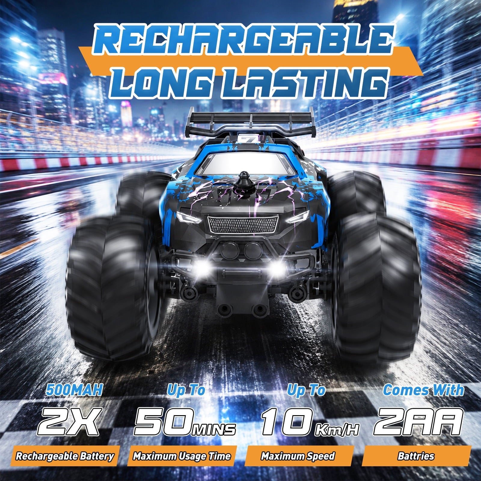 Yeahill Remote Control Car, All-Terrain Remote Control Truck for Boys, Rechargeable Rc Truck with LED, 1:20, 10KM/H, 2 Motors, 2.4GHZ, Speed Friendly, Sturdy, Rc Cars for Christmas, Kids, Beginner