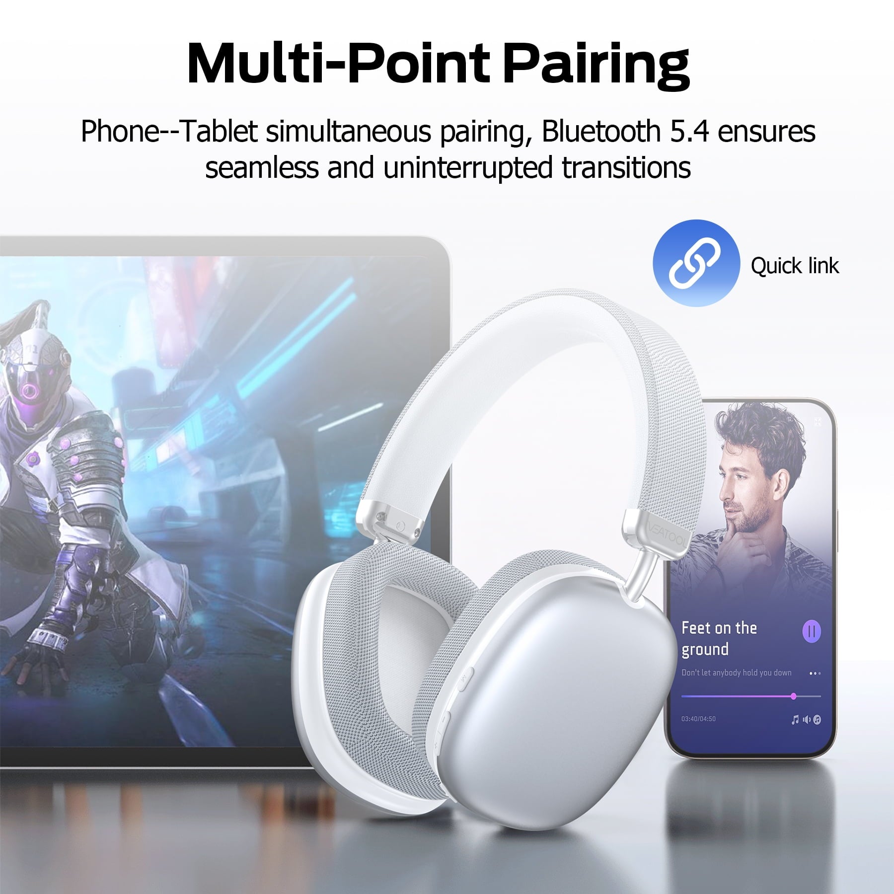 Bluetooth Headphones Over Ear, 65Hrs Playtime Wireless Headphones,Bass Boosted by 90%,Lightweight Headset with Deep Bass, Clear Call with 4 Noise Cancelling Mics,Low Latency for Travel Work Cellphone