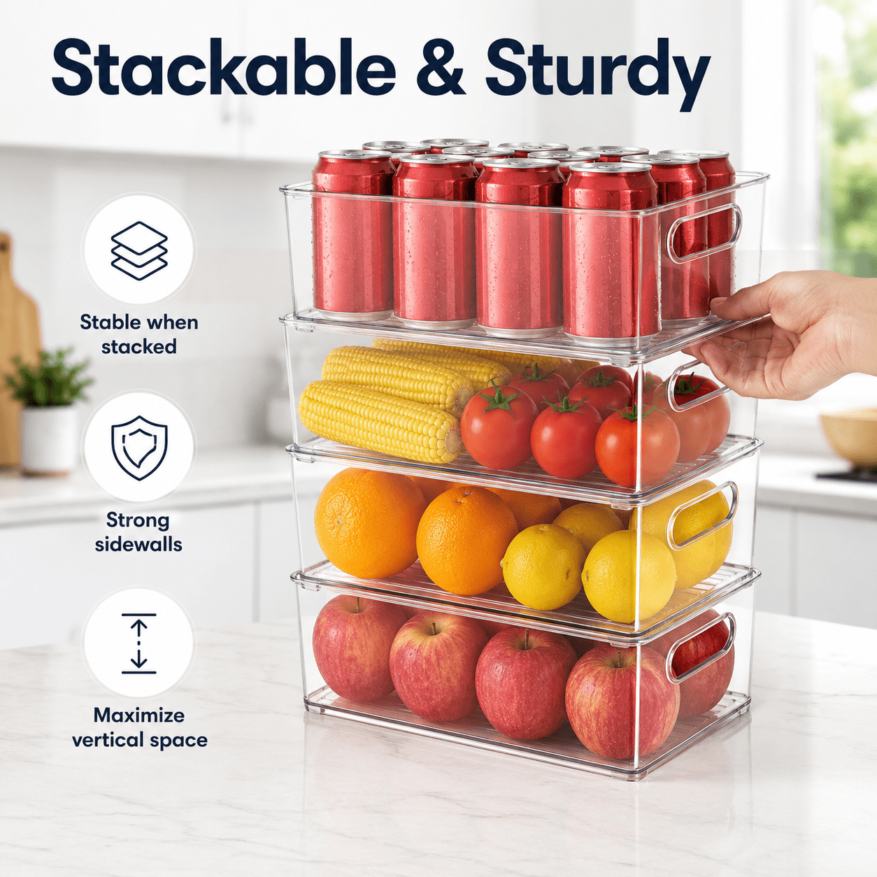 ZHOHO TANT Refrigerator Organizer Bins, 3 Sizes Stackable Clear Pantry with Handles for Fridge, Freezer, Shelves, Drawer, Snack Organizer Home & Kitchen,Boxes,Containers Plastic Baskets
