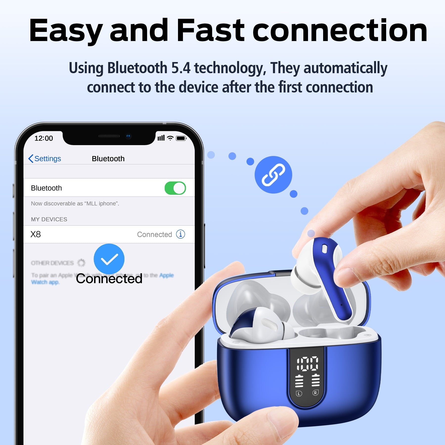 VEATOOL Bluetooth Headphones True Wireless Earbuds 65H Playback Power Display Earphones with Wireless Charging Case IPX7 Waterproof in-Ear Earbuds with Mic for TV Smart Phone Computer Laptop
