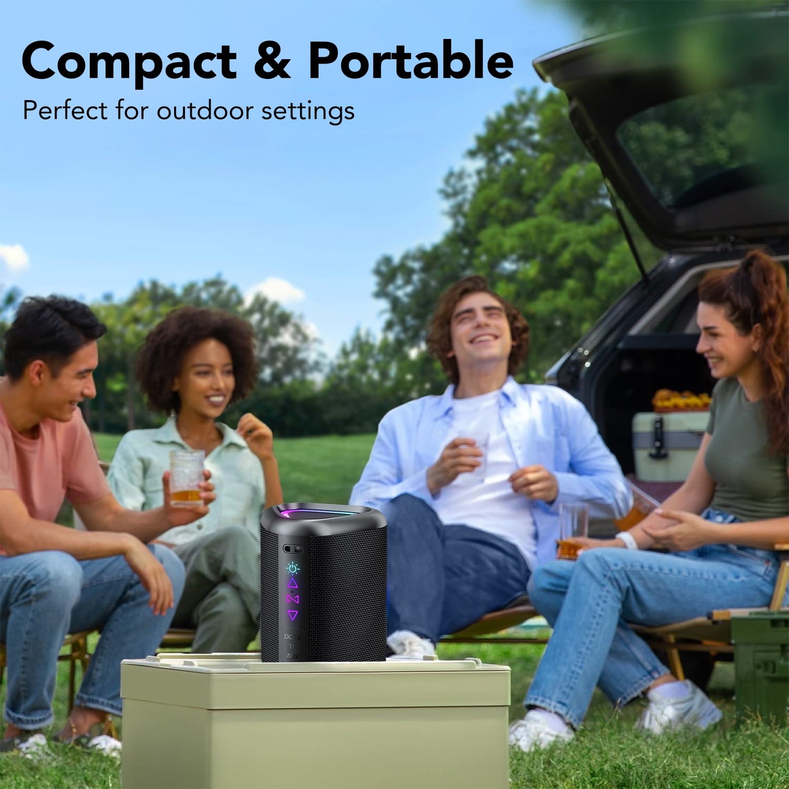 Portable Bluetooth Speaker with Lights, Powerful Crystal Clear Sound, IPX7 Waterproof, All Day Playtime, AUX&TF-Card Input, Bluetooth 5.4, TWS Paring, Small Wireless Speaker for Outdoor, Gift Ideas