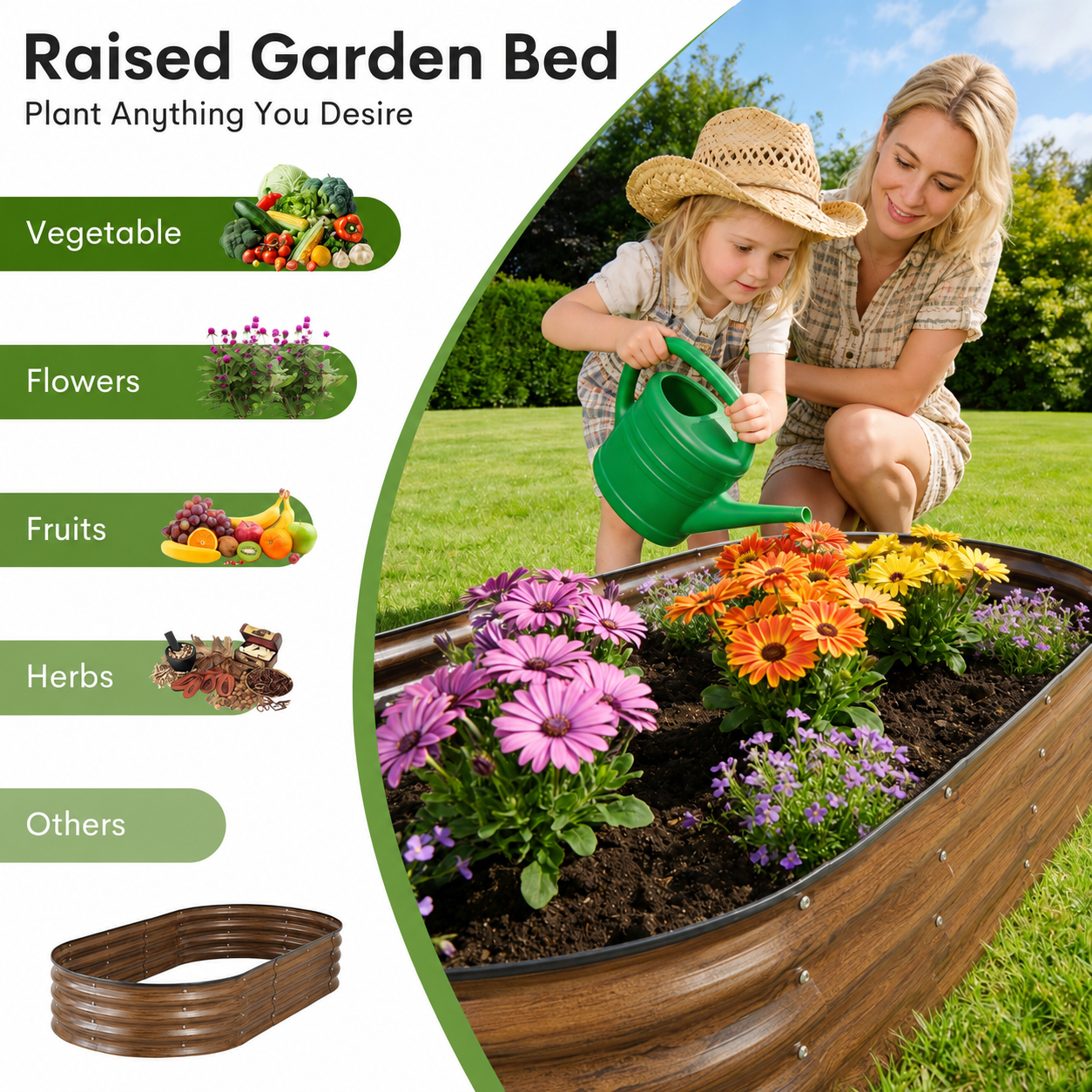 3 Pack 4x2x1 FT Raised Garden Bed Kit, Galvanized Metal Planter Box with Rubber Strip Edging for Vegetables,fruits,Brown