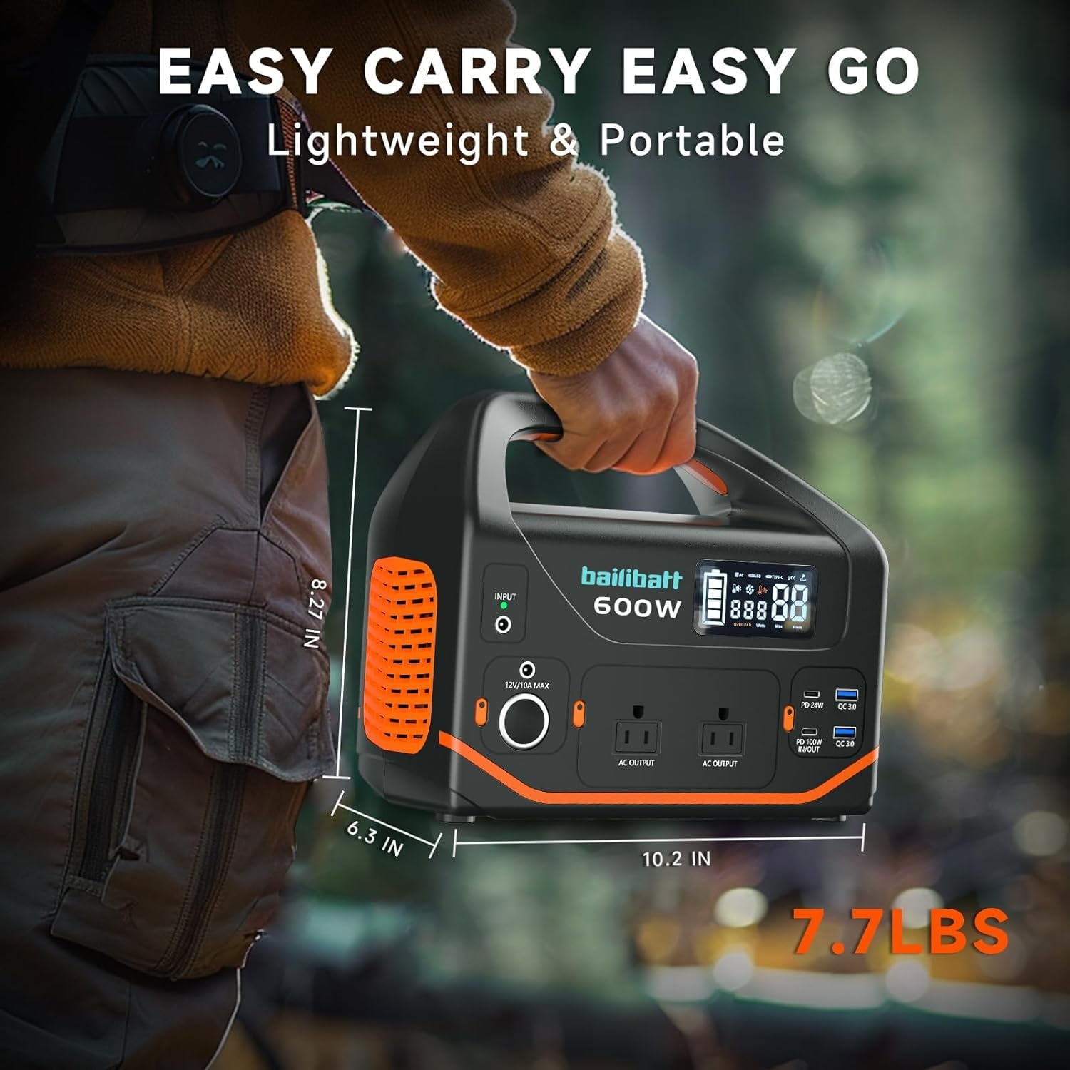 Bailibatt 600W Portable Power Station, 293Wh Solar Generator with Multiple Output Ports, Fast Charging, Lightweight Design for Camping and Home Backup