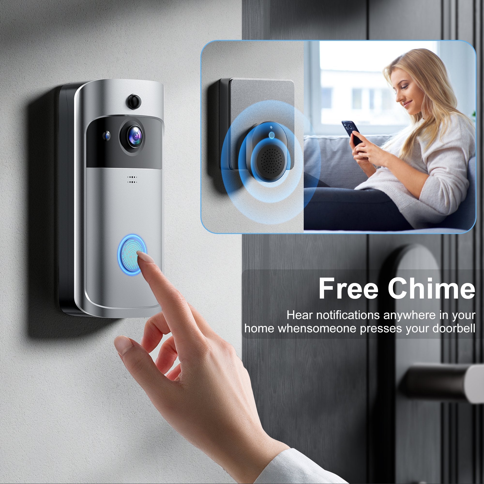 VEAT00L Doorbell Camera Wireless,1080P Video Doorbell with Chime,Head-to-Toe video, Live View with Two-Way Talk, PIR Motion Detection, 2.4GHz WiFi