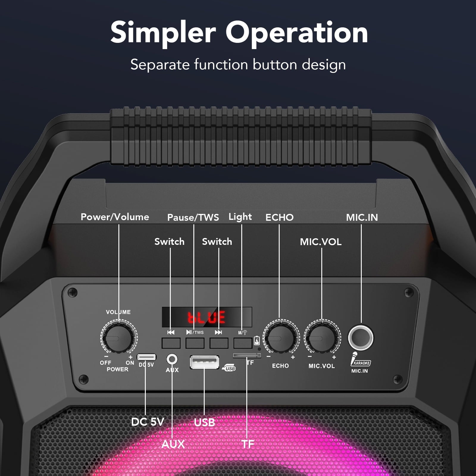Karaoke Machine for Adults Kids, Karaoke Speaker with 2 Microphone, Portable Bluetooth Speaker with DJ Lights for Party, Support USB