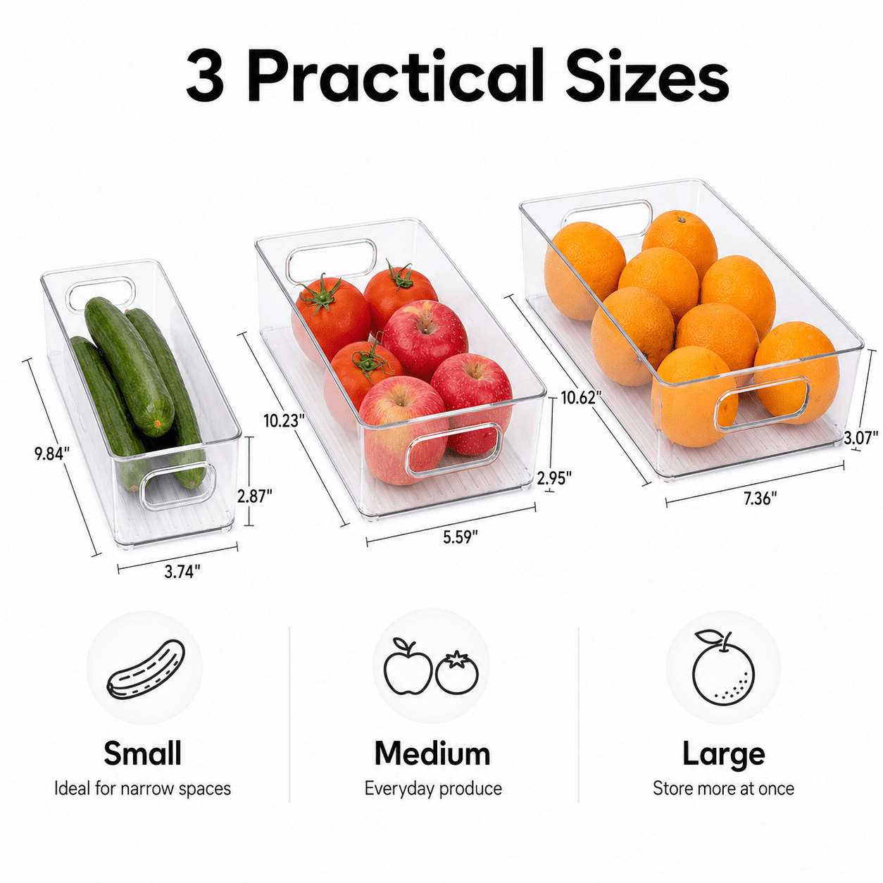 ZHOHO TANT Refrigerator Organizer Bins, 3 Sizes Stackable Clear Pantry with Handles for Fridge, Freezer, Shelves, Drawer, Snack Organizer Home & Kitchen,Boxes,Containers Plastic Baskets