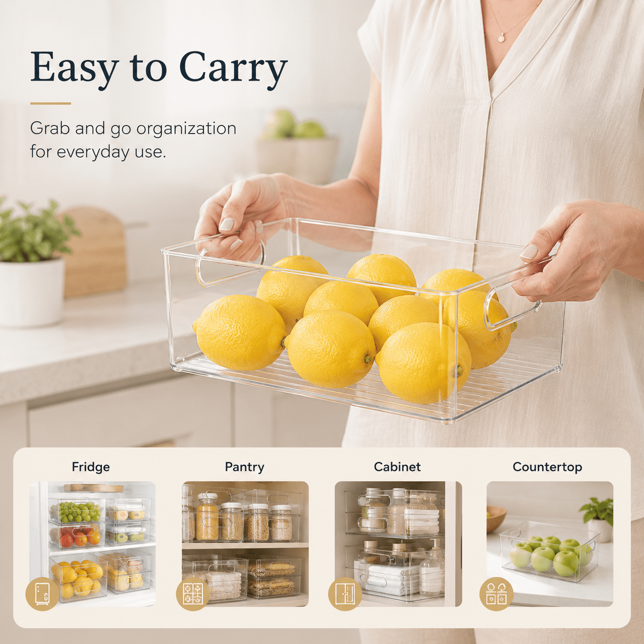 ZHOHO TANT Refrigerator Organizer Bins, 3 Sizes Stackable Clear Pantry with Handles for Fridge, Freezer, Shelves, Drawer, Snack Organizer Home & Kitchen,Boxes,Containers Plastic Baskets