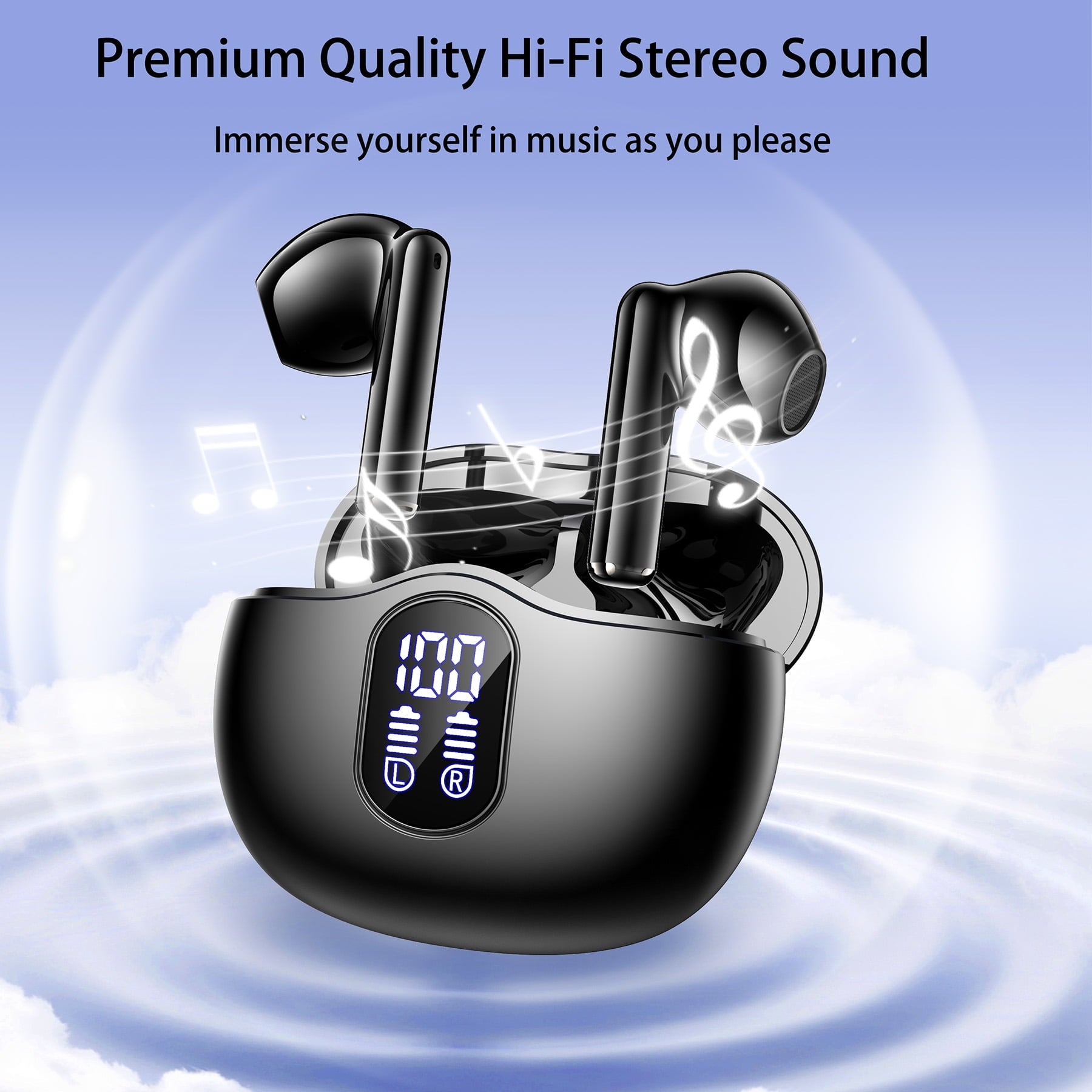 Wireless Earbuds, Bluetooth Headphones Hi-Fi Stereo 3D Bass Ear Buds, 4 ENC Noise Cancelling Mic, 34Hrs USB-C in-Ear Earphones, IP7 Waterproof Workout Sport for Laptop Pad Android iOS