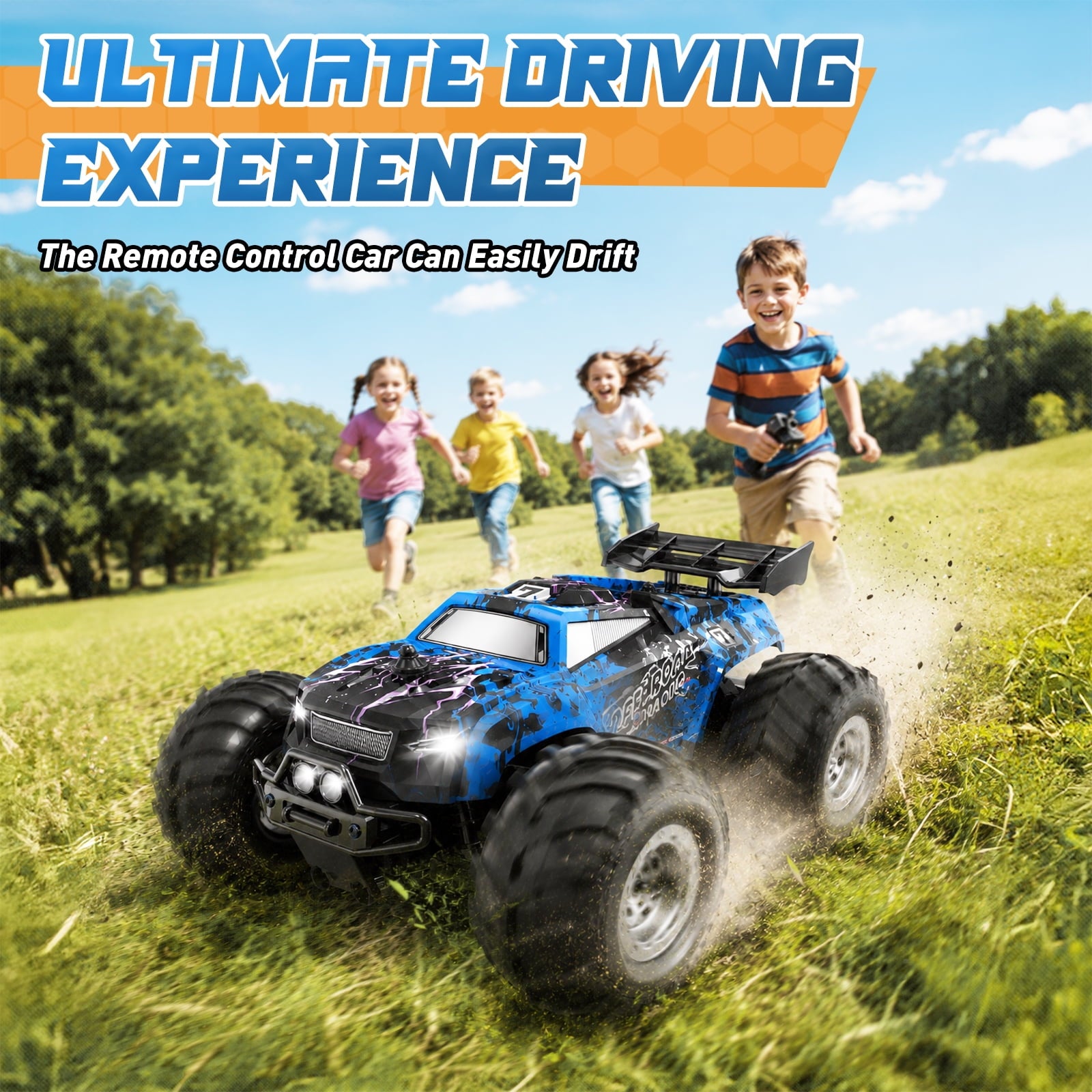 Yeahill Remote Control Car, All-Terrain Remote Control Truck for Boys, Rechargeable Rc Truck with LED, 1:20, 10KM/H, 2 Motors, 2.4GHZ, Speed Friendly, Sturdy, Rc Cars for Christmas, Kids, Beginner