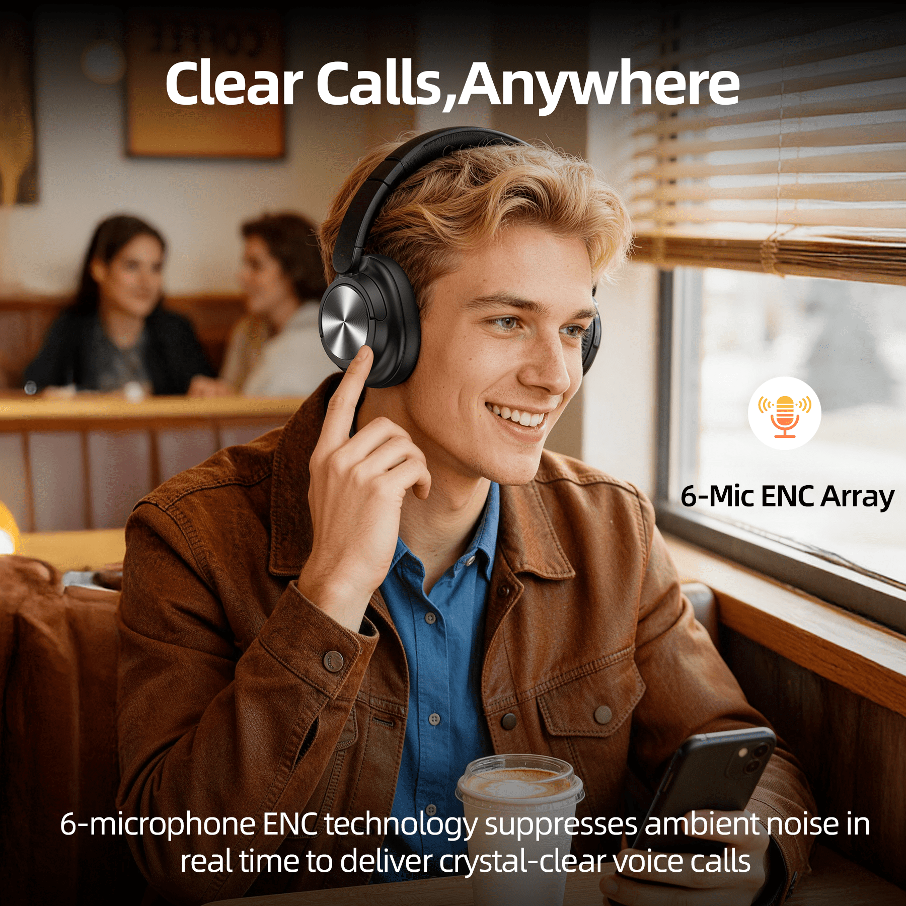 VEAT00L -45dB Hybrid Active Noise Cancelling Headphones, 120H Playtime Bluetooth Over Ear Headphones, Bluetooth 6.0 Wireless Headset with Head Tracking, 6 ENC Mic, Spitial Audio, Transparency Mode