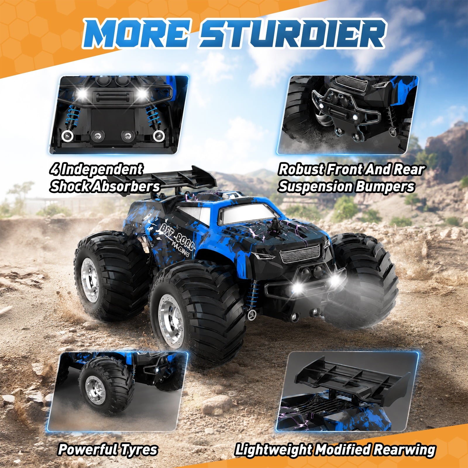 Yeahill Remote Control Car, All-Terrain Remote Control Truck for Boys, Rechargeable Rc Truck with LED, 1:20, 10KM/H, 2 Motors, 2.4GHZ, Speed Friendly, Sturdy, Rc Cars for Christmas, Kids, Beginner