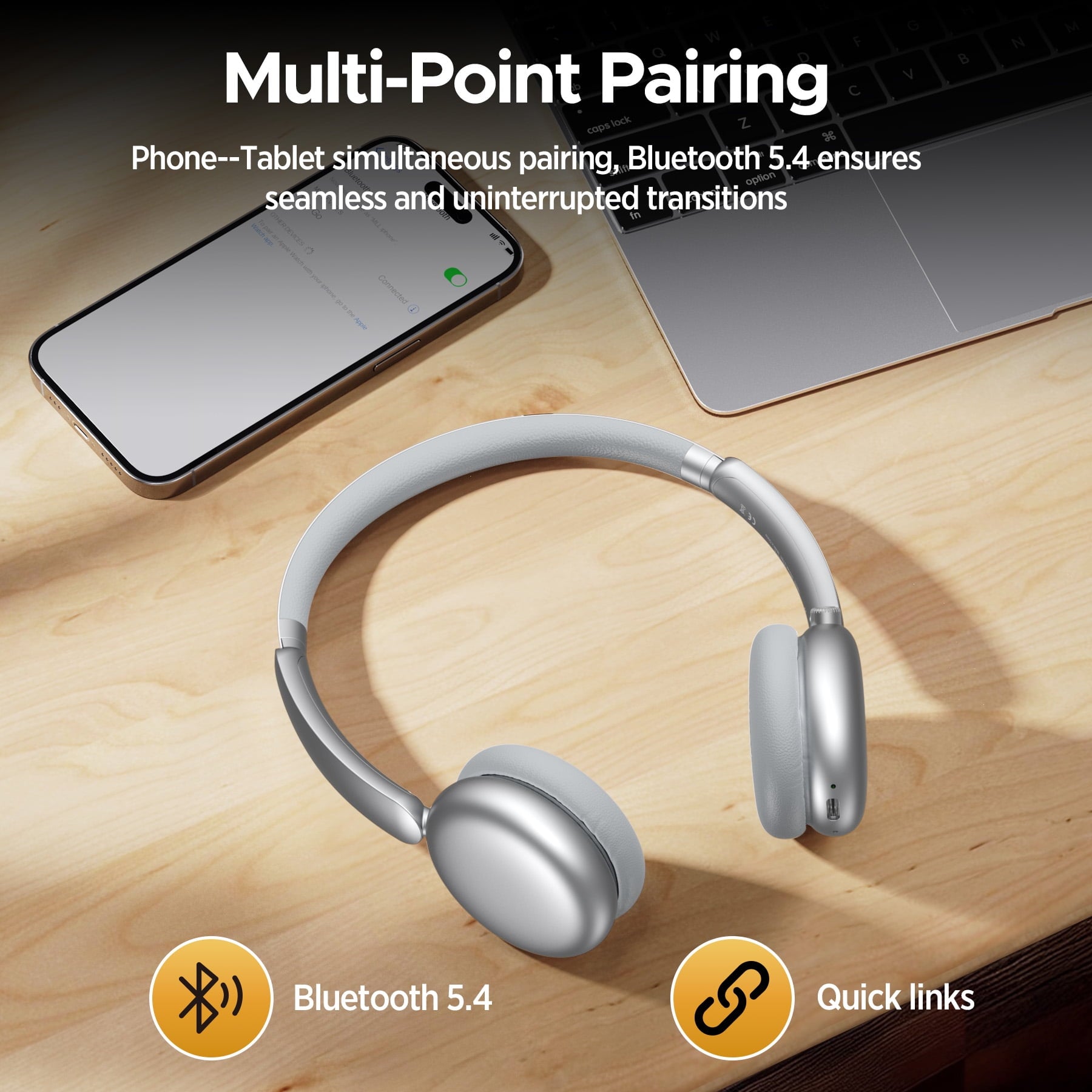 VEATOOL Mini Go Wireless Retro Headphones 100 Hours Playtime Bluetooth 5.4 Wireless ANC On-Ear Headphones LDAC Hi-Res Wireless Audio Lightweight Wireless On-Ear Headset 70S 80S Style Silver