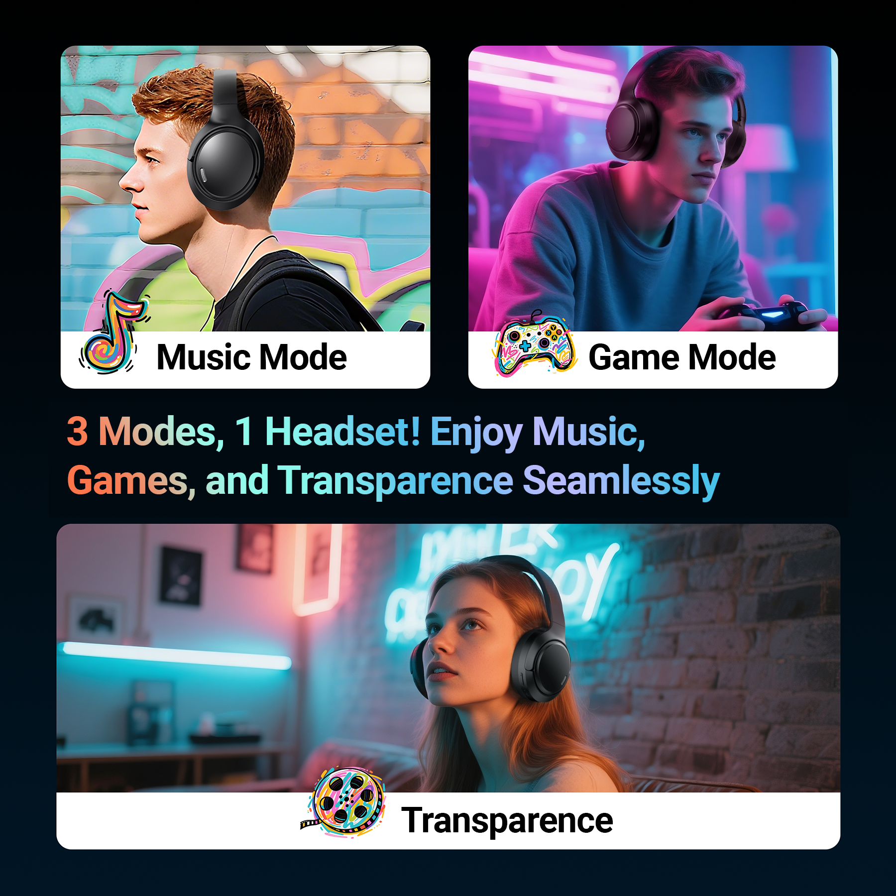 Hybrid Active Noise Cancelling Headphones,-50dB Wireless Bluetooth Headphones with Hi-Res Audio,120H Playtime Over Ear Bluetooth Headphones with 6 ENC Clear Mic,ANC Headphone for Travel Home Office