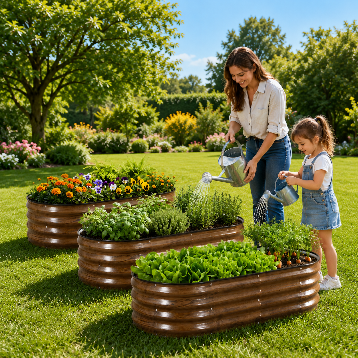 4×2×1 FT Galvanized Raised Garden Bed Kit, Metal Planter Box with Rubber Strip Edging for Safety, Large Vegetable & Herb Garden Bed for Patio, Backyard, Balcony – Heavy Duty & Rustproof